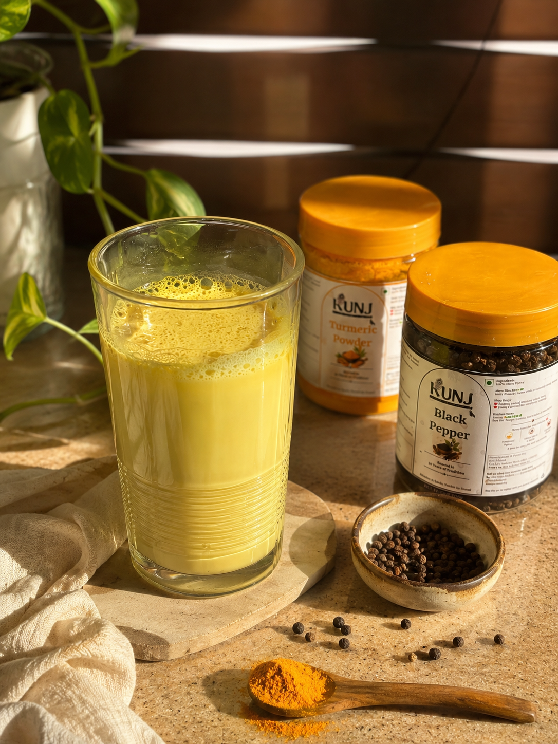 Homemade Haldi Doodh with turmeric and black pepper
